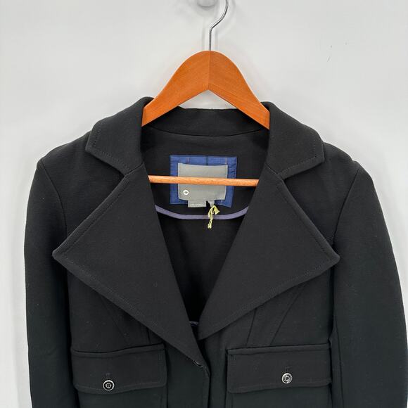 ANTHROPOLOGIE Sylvia Black Ponte Knit Zip Sleeve Moto Blazer Jacket // XS - Picture 5 of 11
